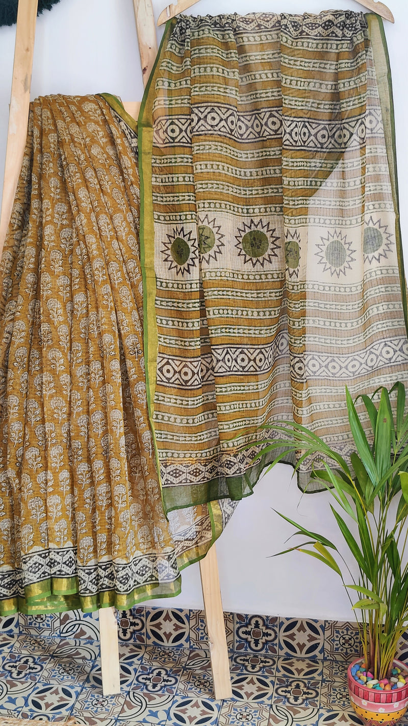 DULL MUSTARD KOTA COTTON DABU SAREE