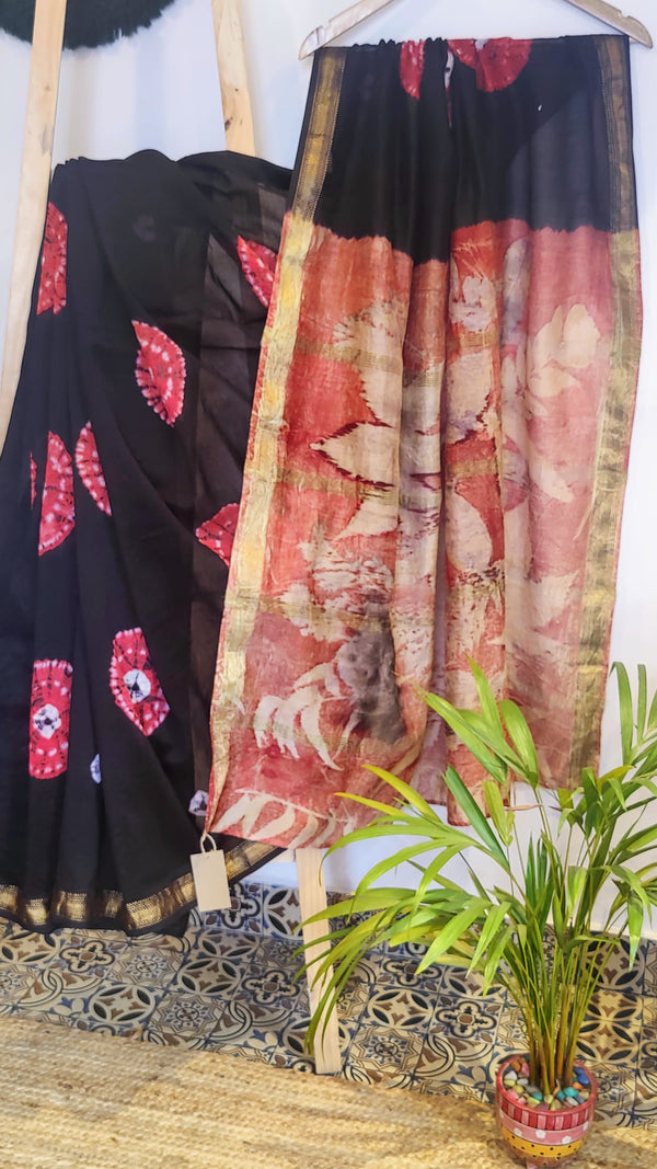 BLACK MAGALGIRI COTTON NIZAM BORDER WITH TIE-DYE AND AZRAK SAREE