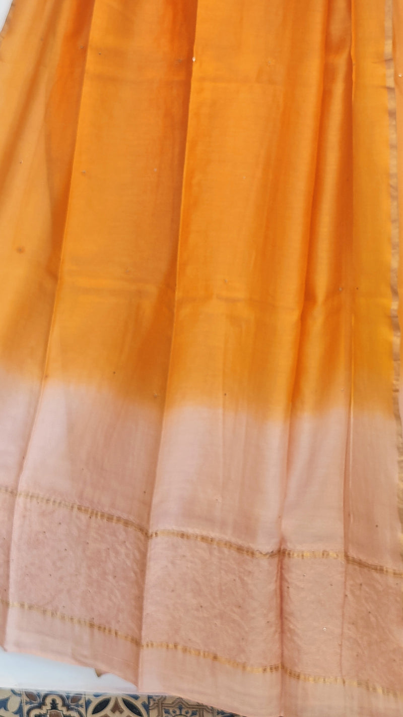 OMBRE DYED PEACH CHANDERI DUPATTA WITH CHIKANKARI AND MUKAISH