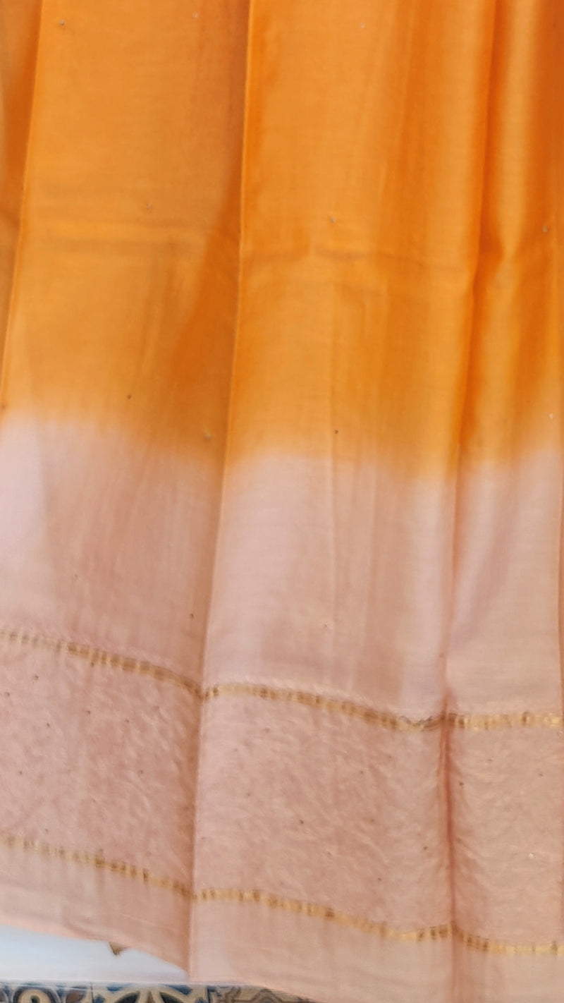 OMBRE DYED PEACH CHANDERI DUPATTA WITH CHIKANKARI AND MUKAISH