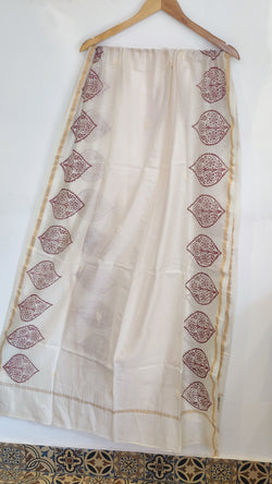 NATURAL CHANDERI WITH HAND BLOCK PRINT AND CHIKANKARI DUPATTA