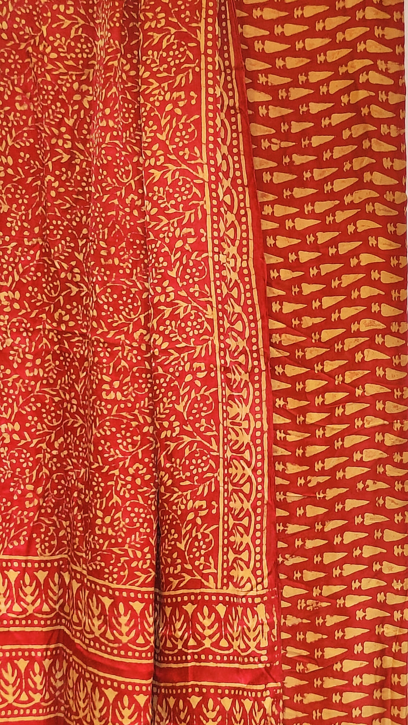 RUBY RED MASHRU DABU PRINT 3 PC SUIT SET