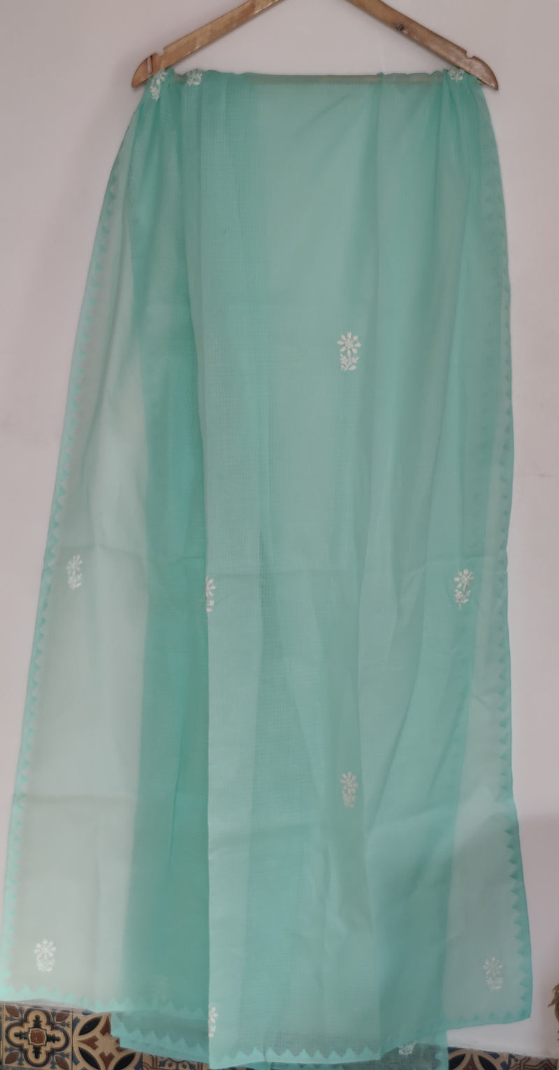 LIGHT BLUE KOTA COTTON KURTA DUPATTA WITH CHIKANKARI AND REVERSE APPLIQUE