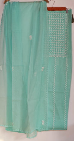 LIGHT BLUE KOTA COTTON KURTA DUPATTA WITH CHIKANKARI AND REVERSE APPLIQUE