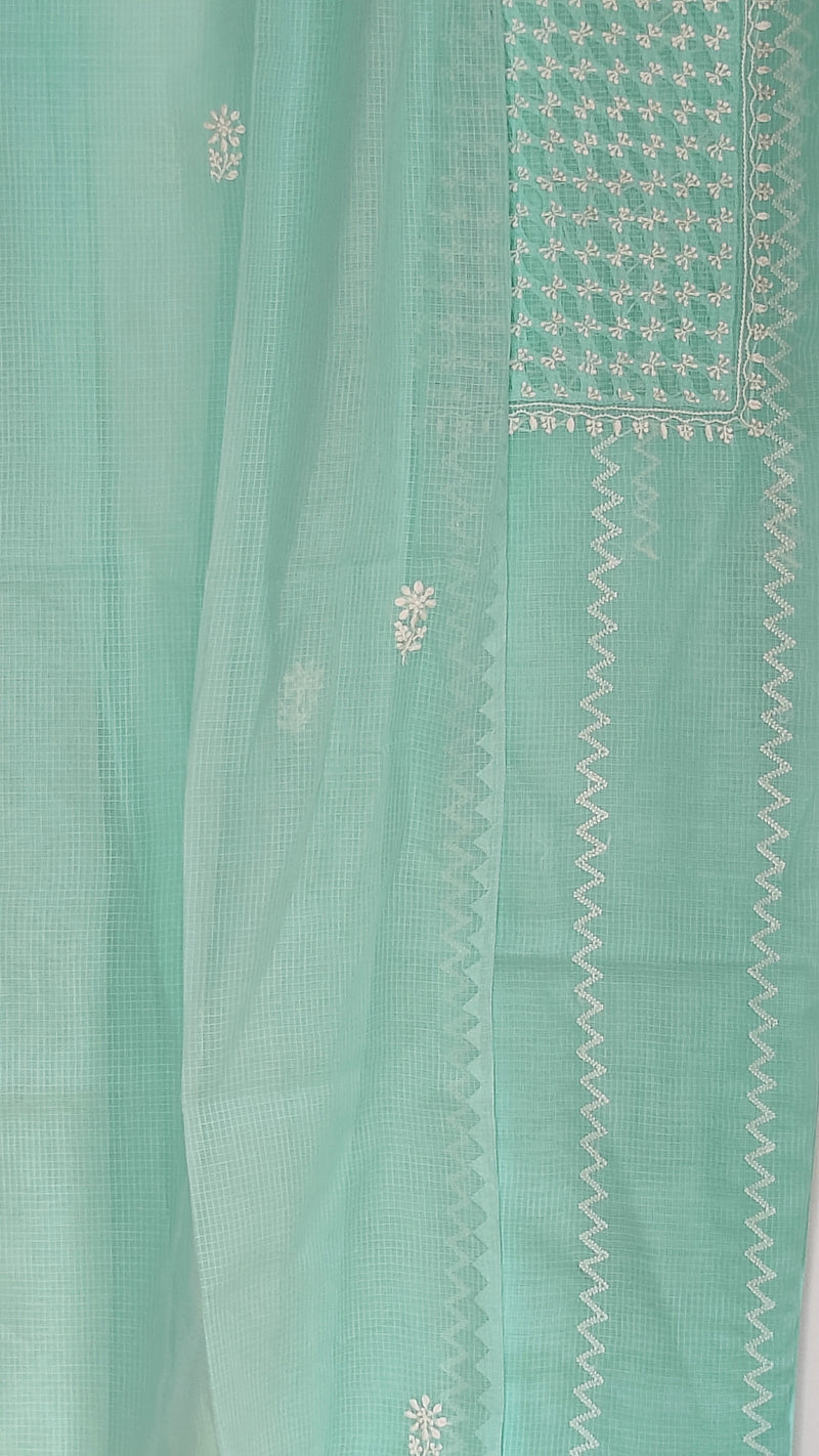 LIGHT BLUE KOTA COTTON KURTA DUPATTA WITH CHIKANKARI AND REVERSE APPLIQUE