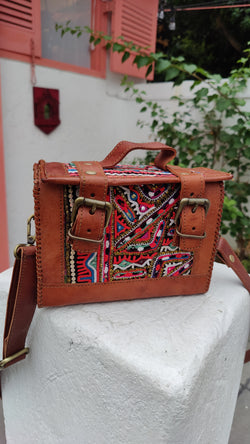 Genuine Leather Handbag with Hand Embroidery