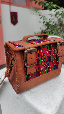 GENUINE LEATHER HANDBAG WITH HAND EMBROIDERY & MIRROR WORK