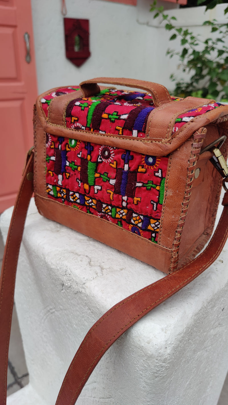 GENUINE LEATHER HANDBAG WITH HAND EMBROIDERY & MIRROR WORK