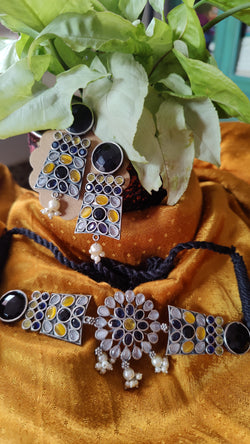 BLACK, MUSTARD & GREY  CHOKAR SET