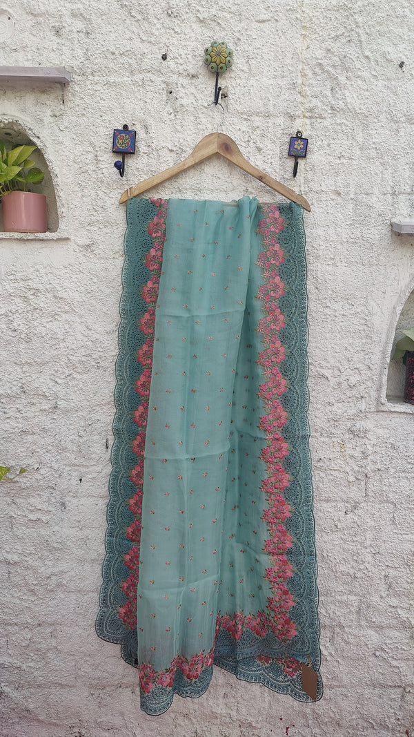 LIGHT TURQUOISE BLUE BANARSI ORGANZA DUPATTA