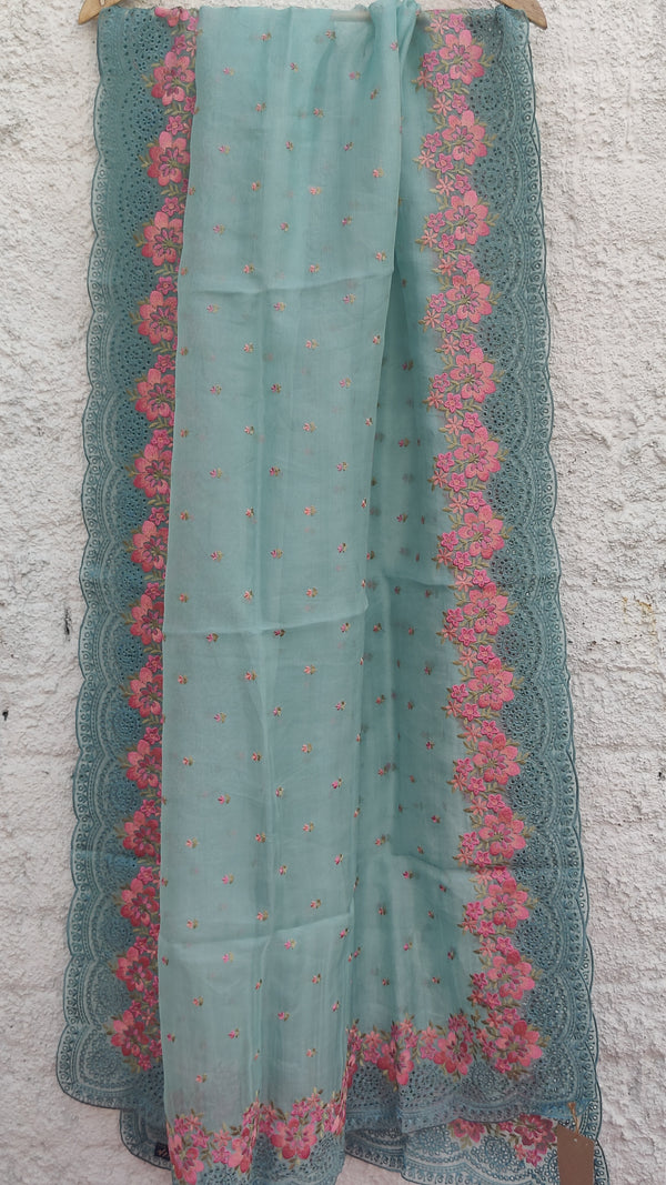 LIGHT TURQUOISE BLUE BANARSI ORGANZA DUPATTA