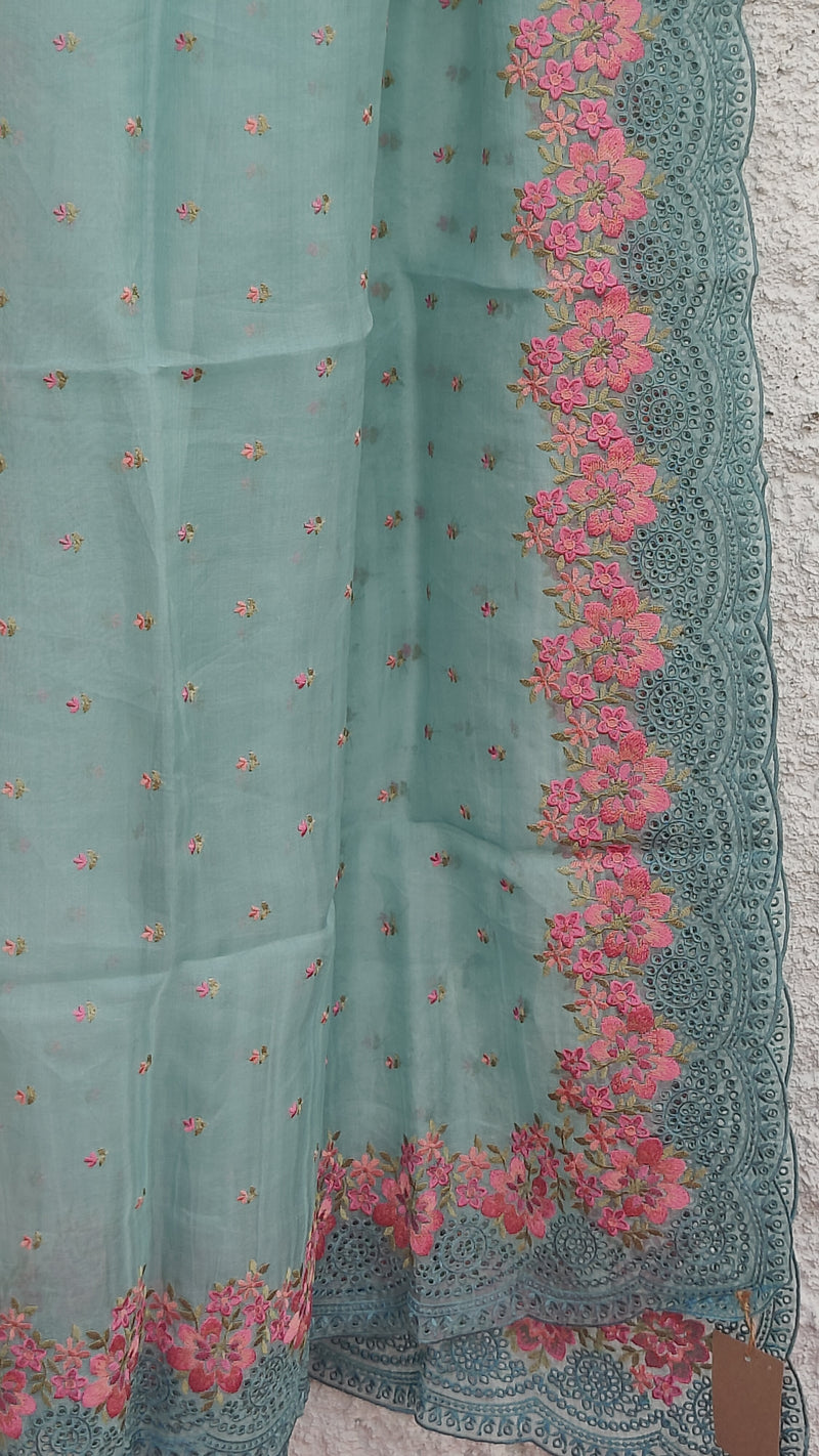 LIGHT TURQUOISE BLUE BANARSI ORGANZA DUPATTA