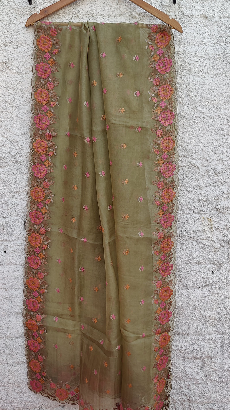 MOSS GRREEN BANARSI ORGANZA DUPATTA