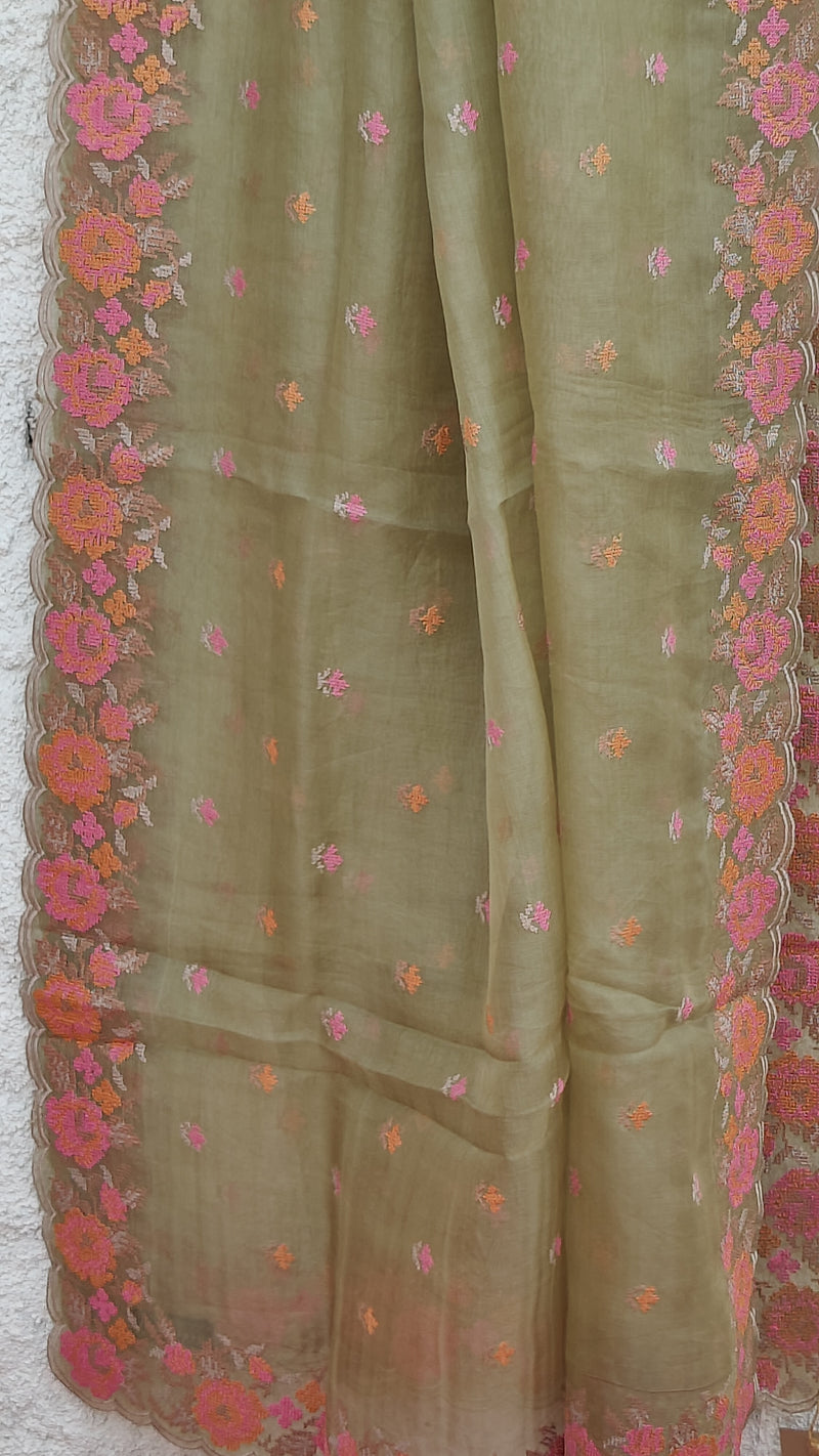 MOSS GRREEN BANARSI ORGANZA DUPATTA