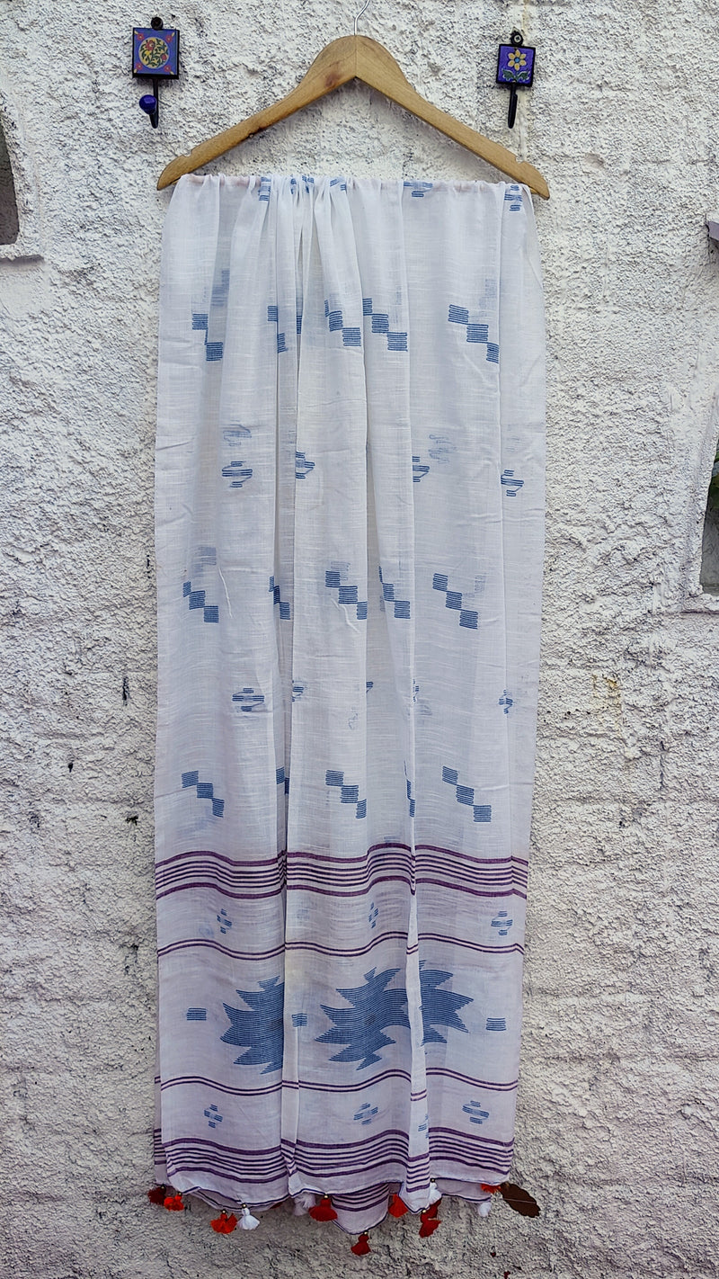 WHITE WITH BLUE JAMDANI DUPATTA