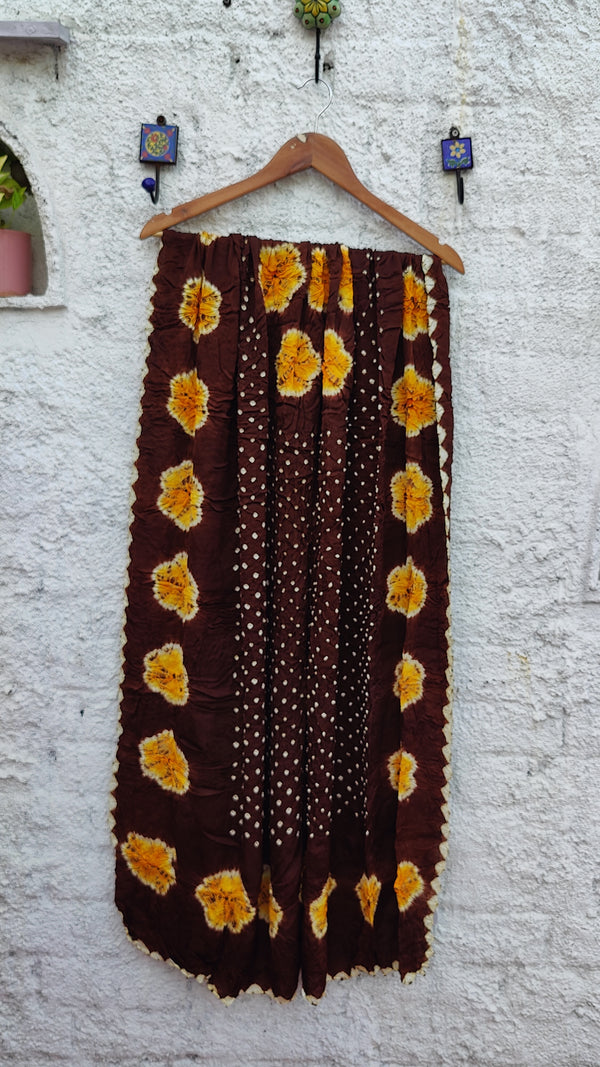 CHOCOLATE BROWN SILK BANDHINI DUPATTA