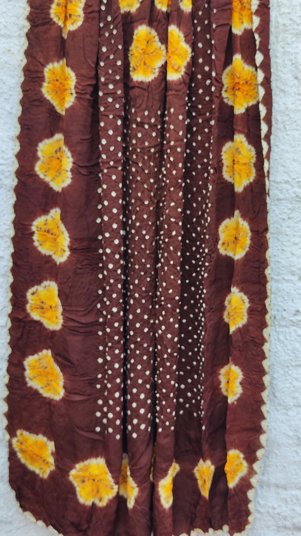 CHOCOLATE BROWN SILK BANDHINI DUPATTA