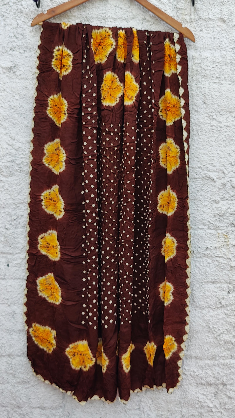 CHOCOLATE BROWN SILK BANDHINI DUPATTA