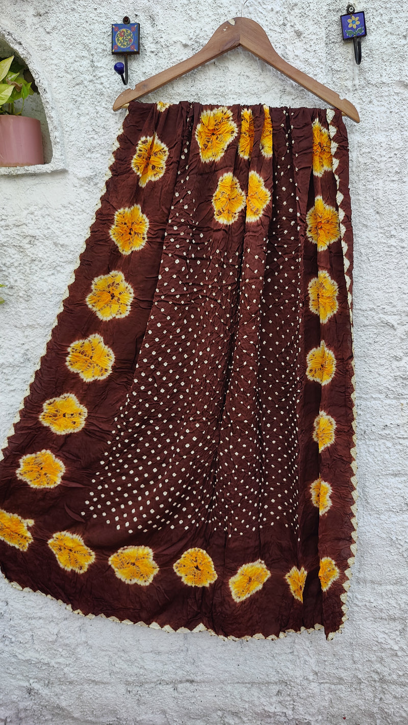 CHOCOLATE BROWN SILK BANDHINI DUPATTA