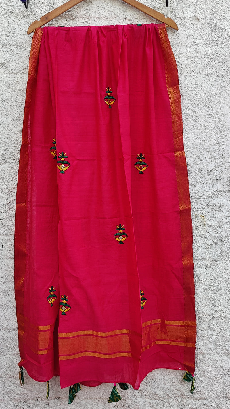 MAGENTA MANGALGIRI COTTON DUPATTA WITH MOTIFS