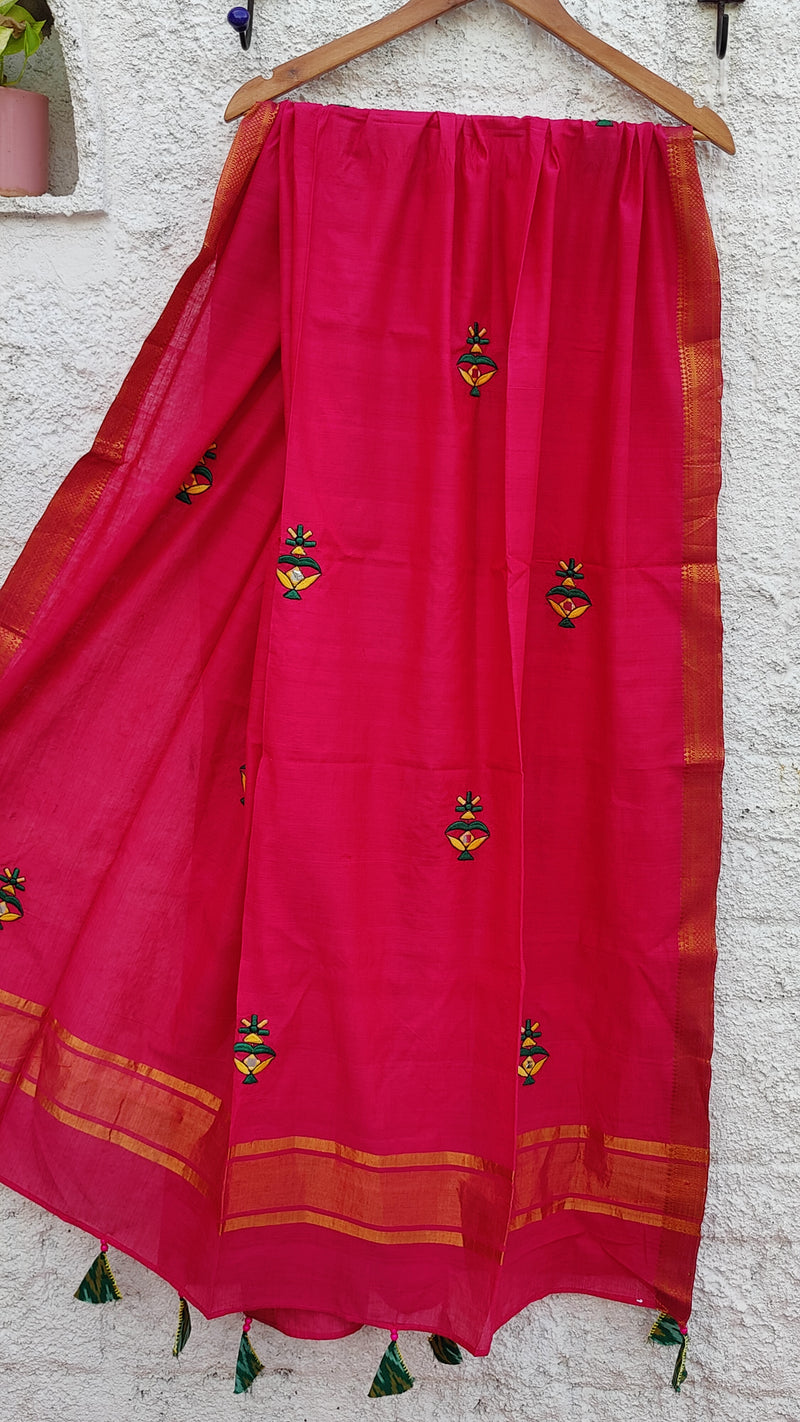 MAGENTA MANGALGIRI COTTON DUPATTA WITH MOTIFS