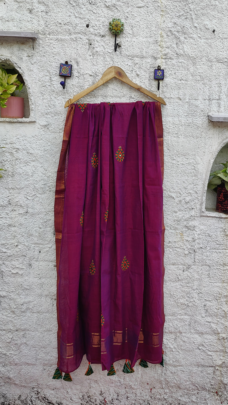 MAROON MANGALGIRI COTTON DUPATTA WITH MOTIFS