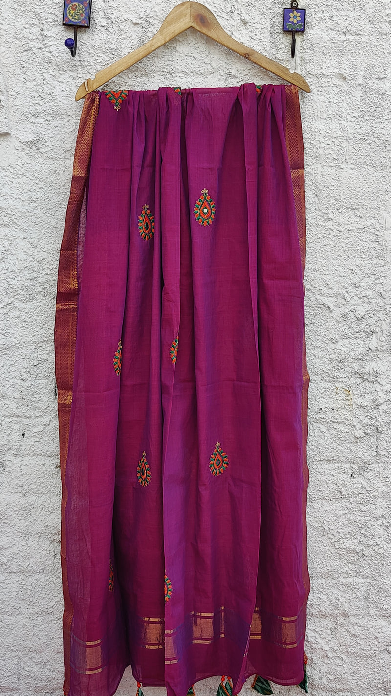 MAROON MANGALGIRI COTTON DUPATTA WITH MOTIFS