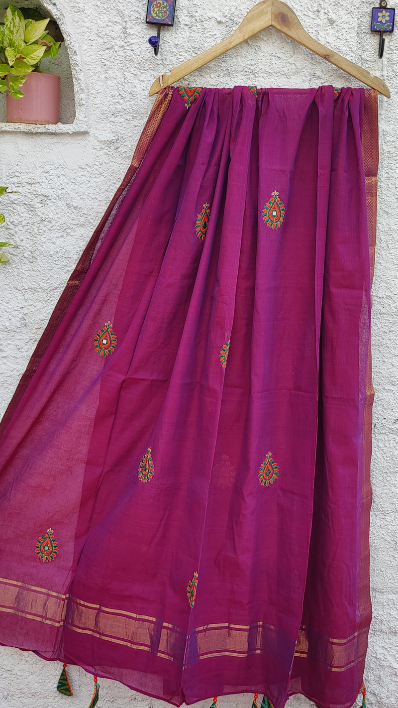 MAROON MANGALGIRI COTTON DUPATTA WITH MOTIFS