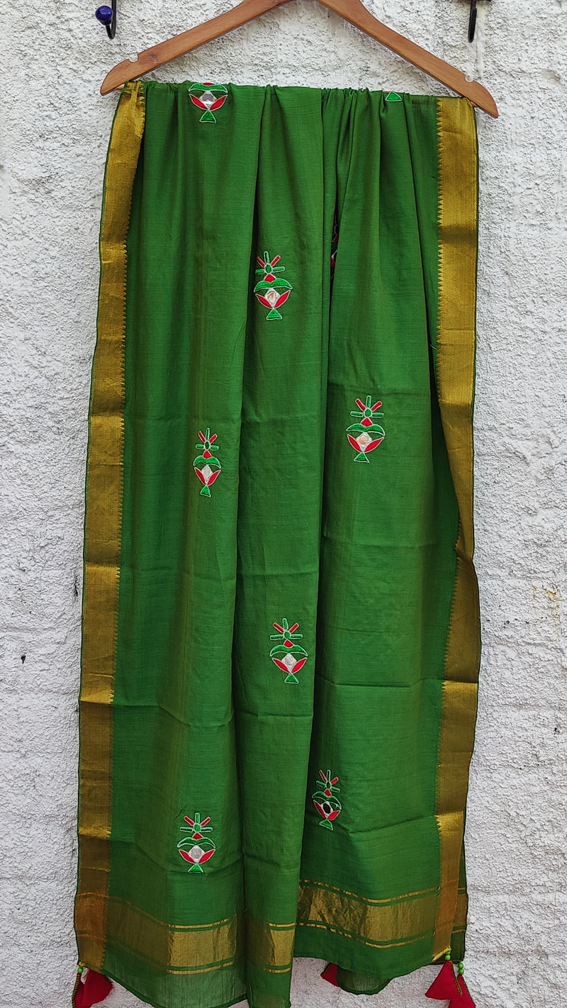 GREEN MANGALGIRI COTTON DUPATTA WITH MOTIFS