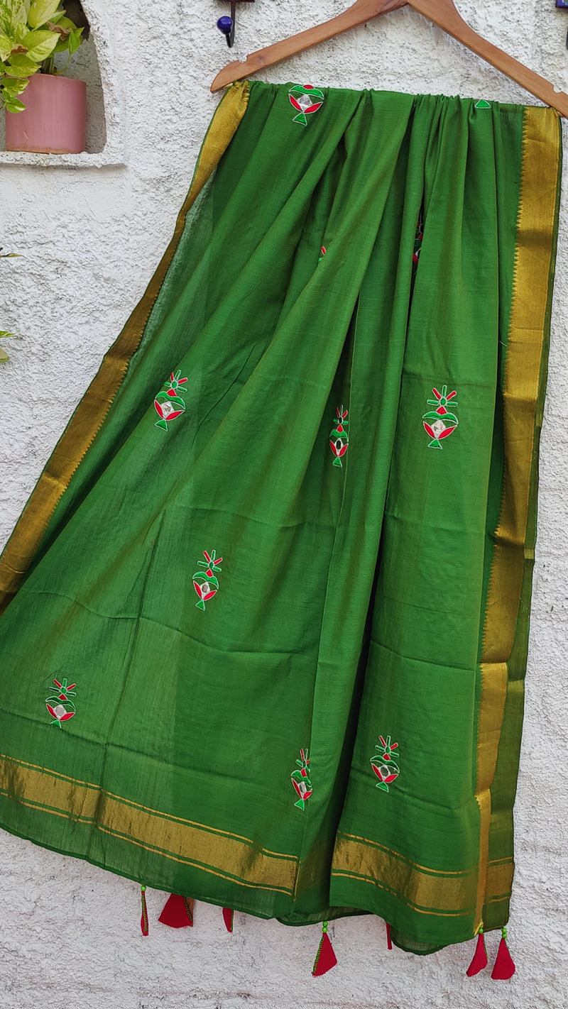 GREEN MANGALGIRI COTTON DUPATTA WITH MOTIFS