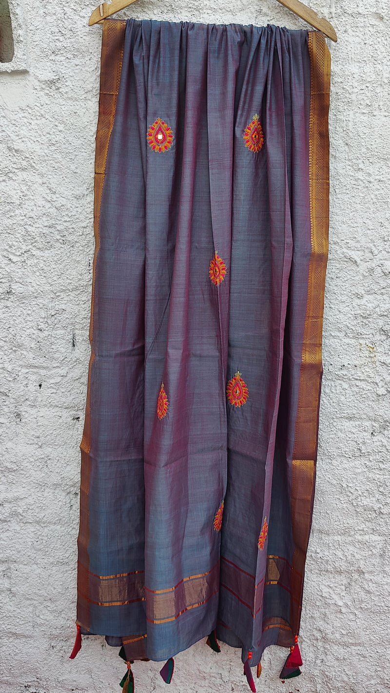 TWO TONE GREY  MANGALGIRI COTTON DUPATTA WITH MOTIFS