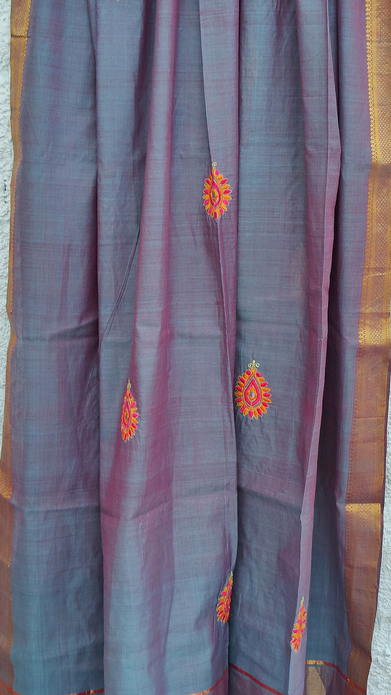 TWO TONE GREY  MANGALGIRI COTTON DUPATTA WITH MOTIFS