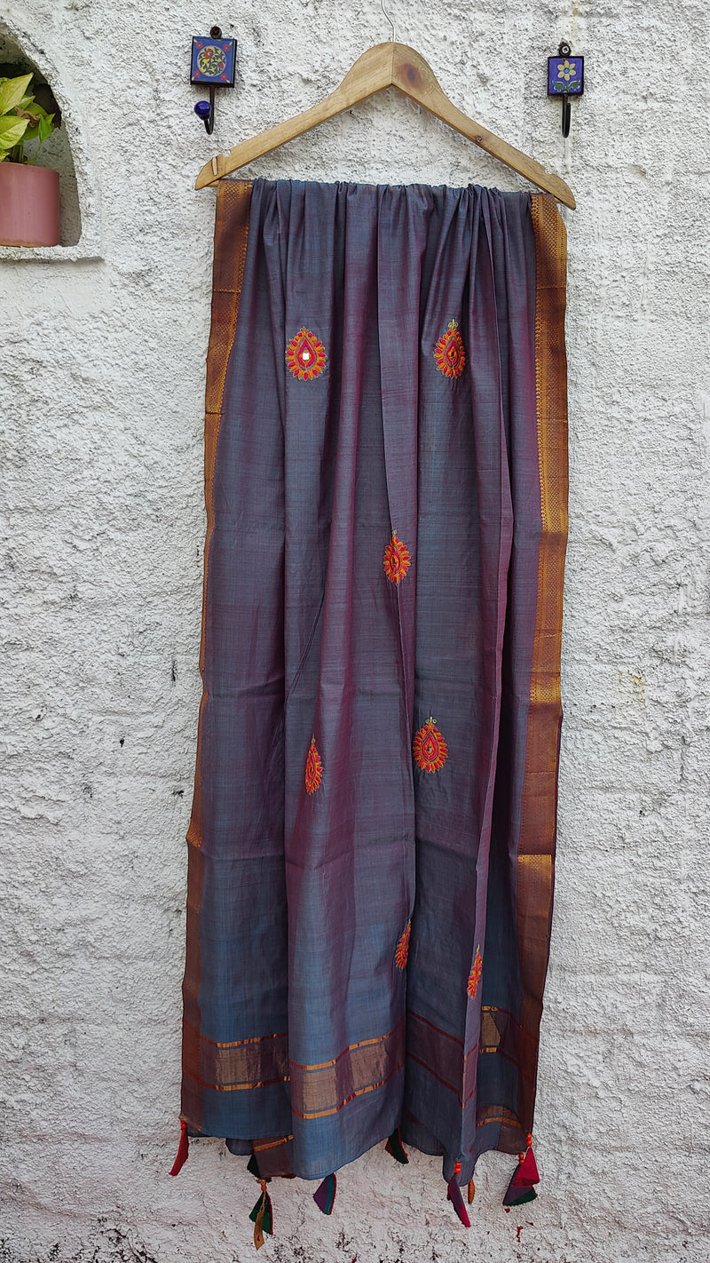 TWO TONE GREY  MANGALGIRI COTTON DUPATTA WITH MOTIFS