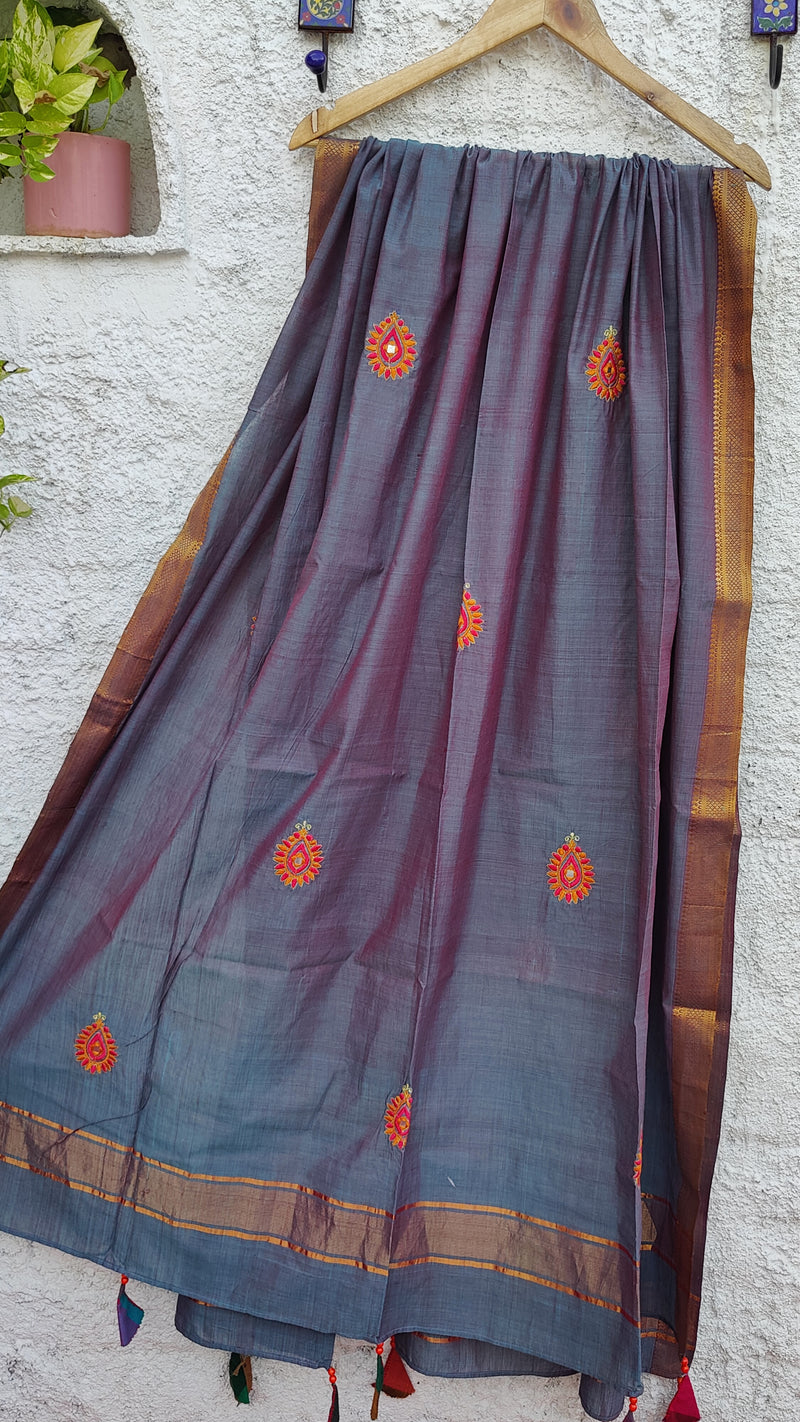 TWO TONE GREY  MANGALGIRI COTTON DUPATTA WITH MOTIFS