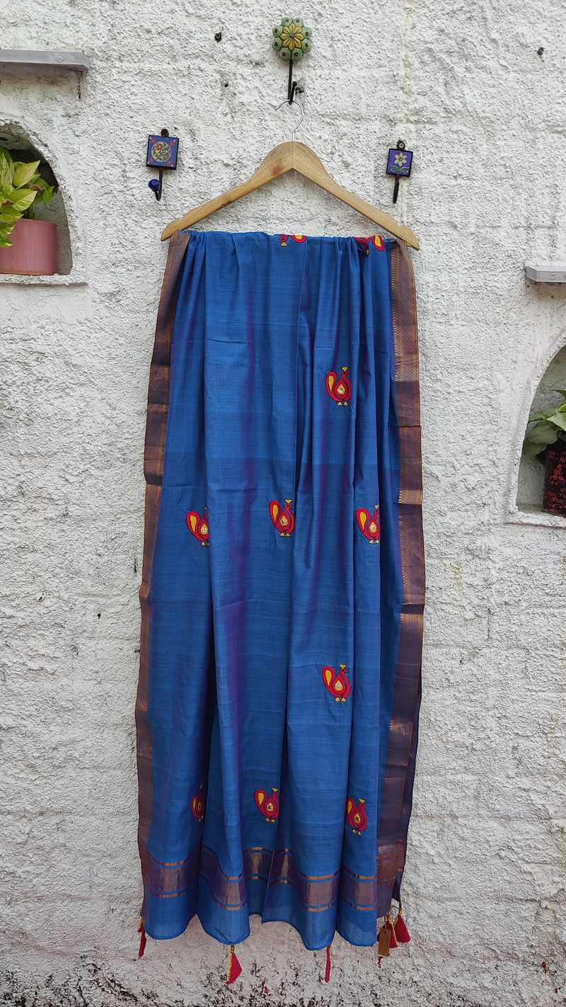 BLUE MANGALGIRI COTTON DUPATTA WITH MOTIFS