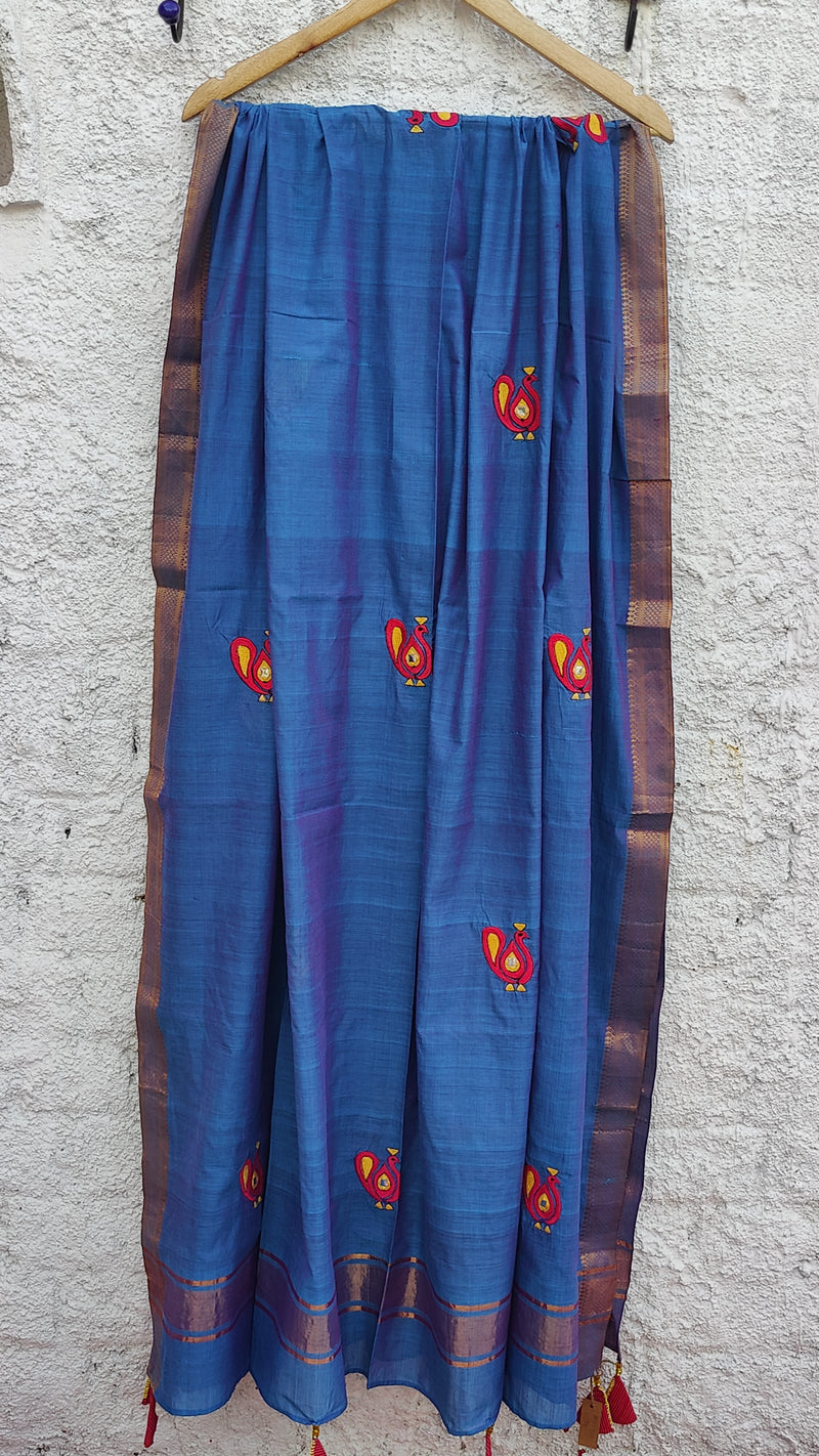 BLUE MANGALGIRI COTTON DUPATTA WITH MOTIFS