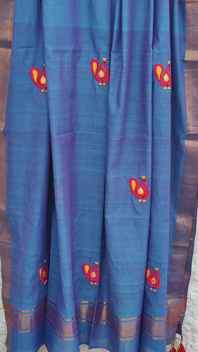 BLUE MANGALGIRI COTTON DUPATTA WITH MOTIFS