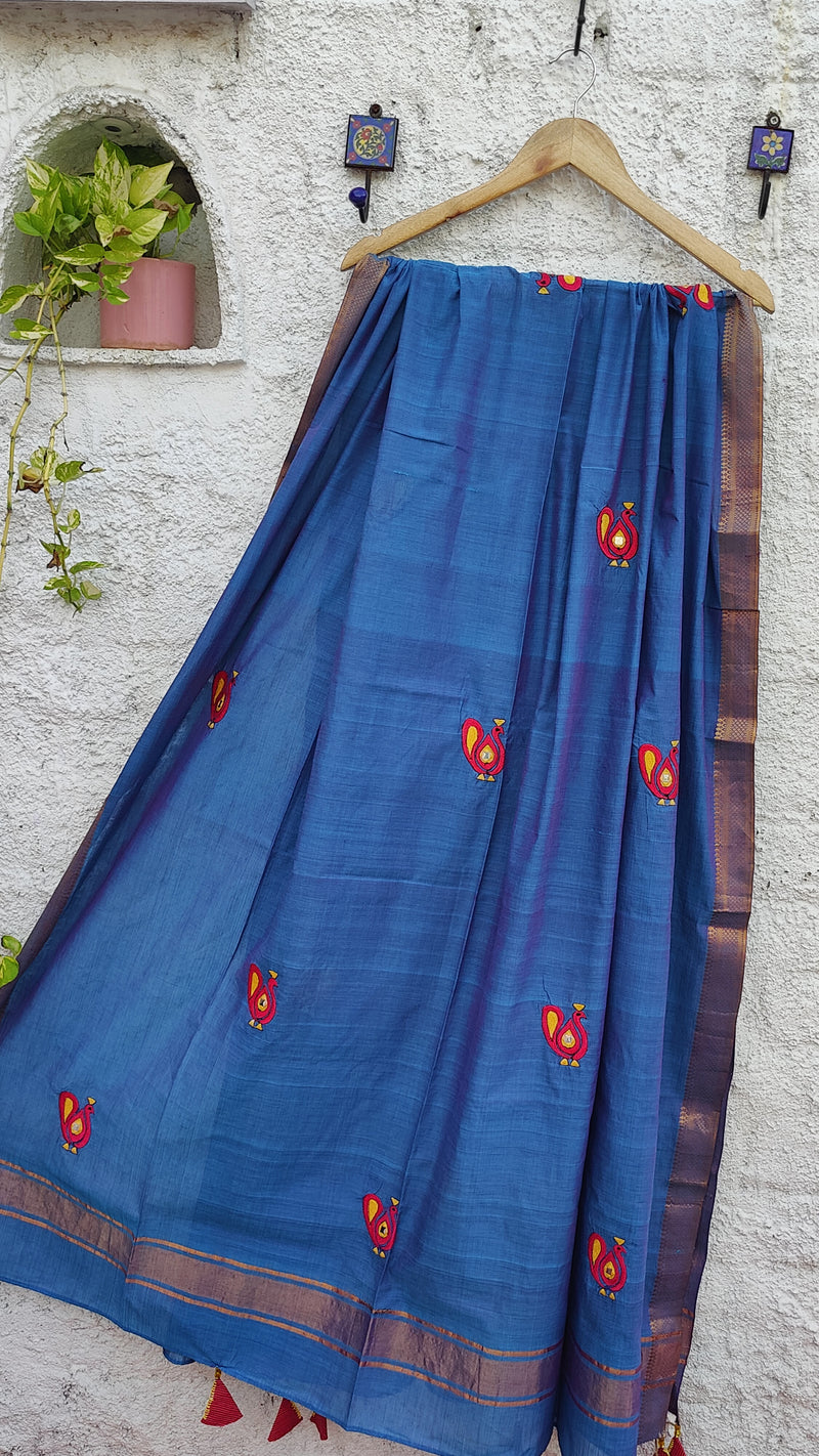 BLUE MANGALGIRI COTTON DUPATTA WITH MOTIFS