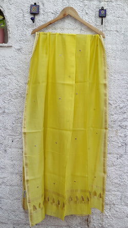 YELLOW CHANDERI DUPATTA WITH MIRROR AND AARI ZARDOZI WORK