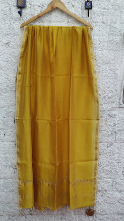 SPRING MOSS MUSTARD CHANDERI DUPATTA WITH GOTTA PATTI WORK