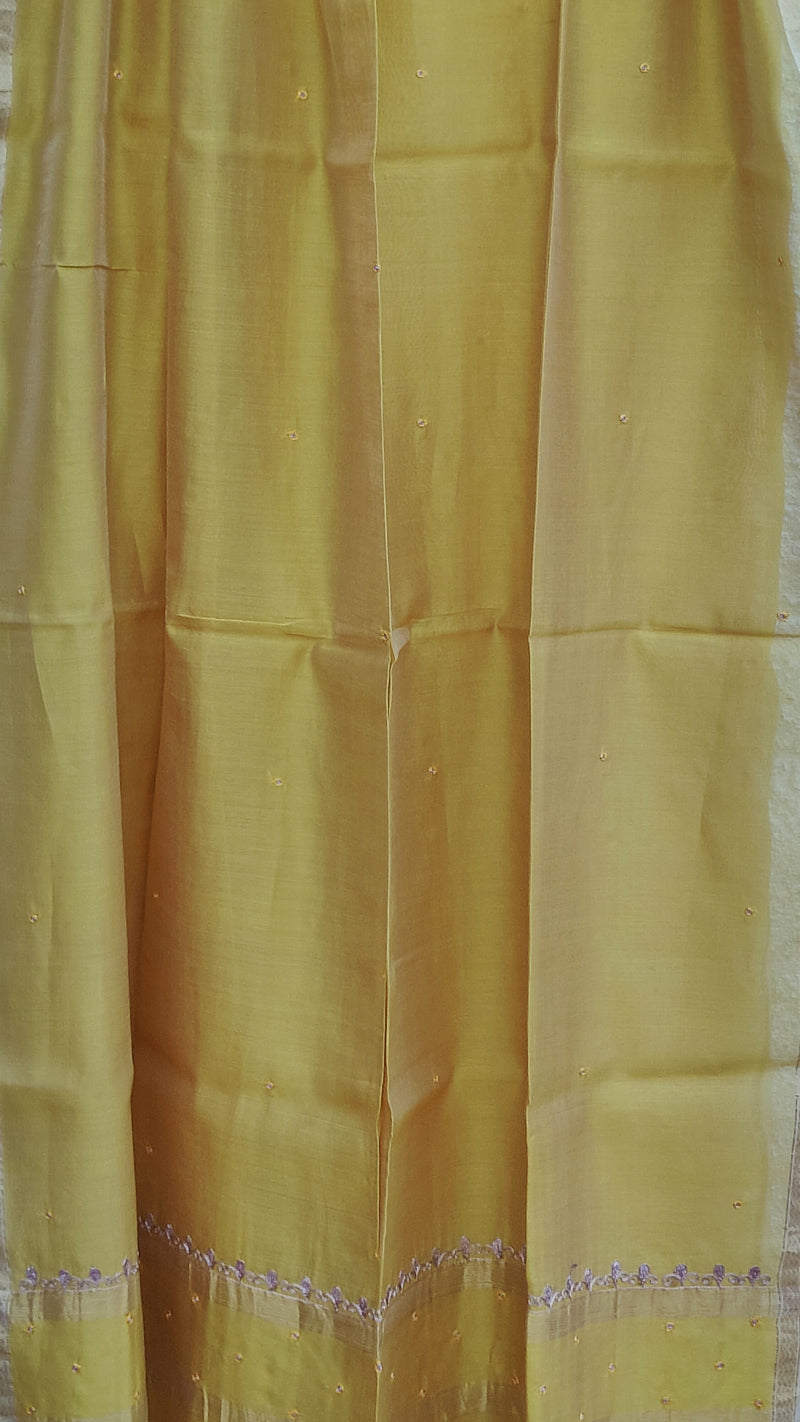 SPRING MOSS MUSTARD CHANDERI DUPATTA WITH GOTTA PATTI WORK