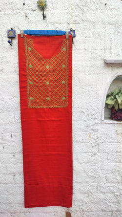 BURNT ORANGE KHADI SILK KURTA WITH CHIKANKARI & SEQUENCE WORK