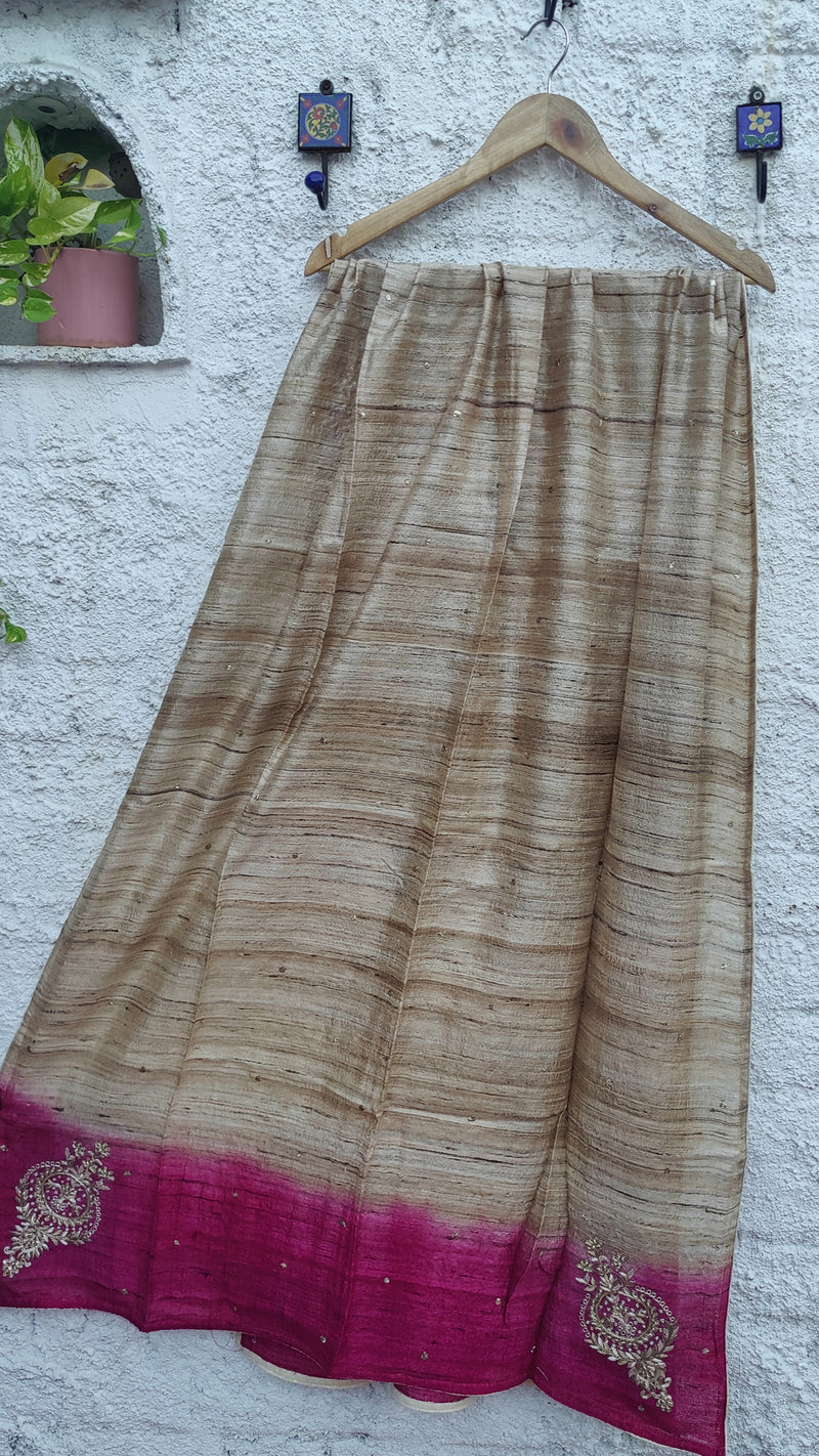 SHADED MAJENTA-NATURAL TUSSAR DUPATTA WITH ZARDOZI WORK - NIKHAR