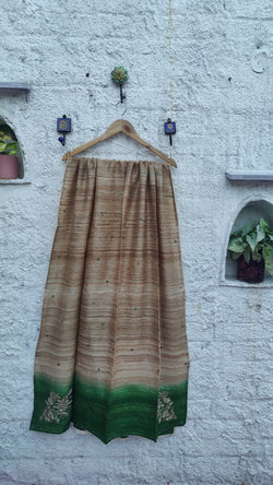 SHADED GREEN-NATURAL TUSSAR DUPATTA WITH ZARDOZI WORK- NAKSHI BUTA