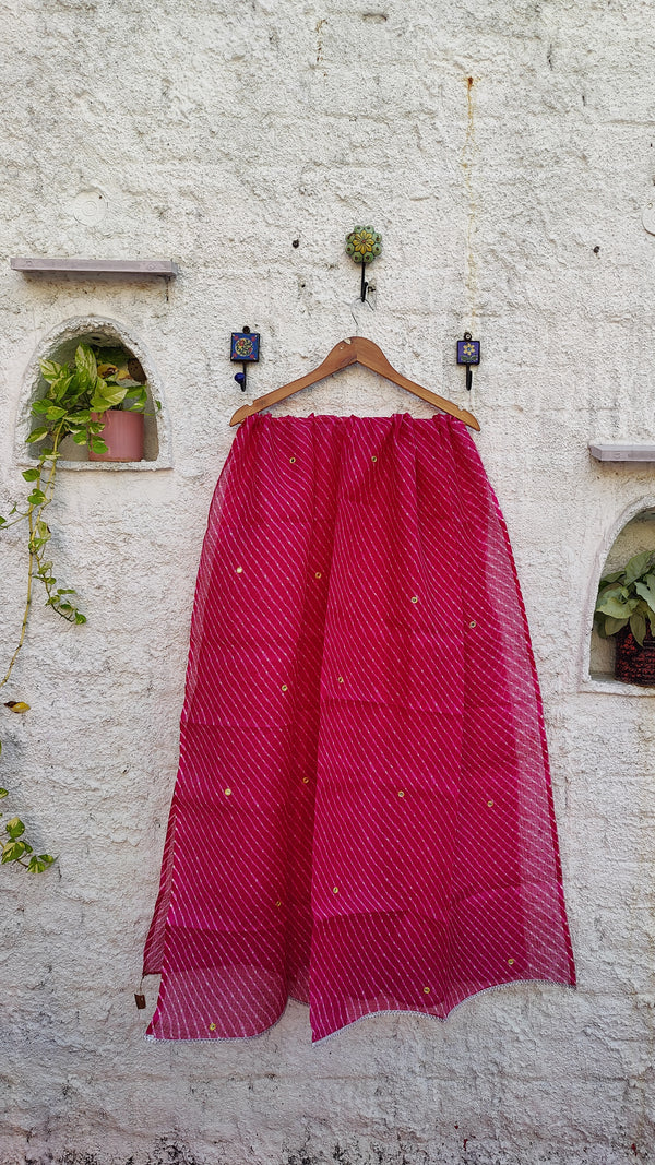 RANI (MAJENTA) LEHERIYA KOTA DUPATTA WITH MIRROR WORK