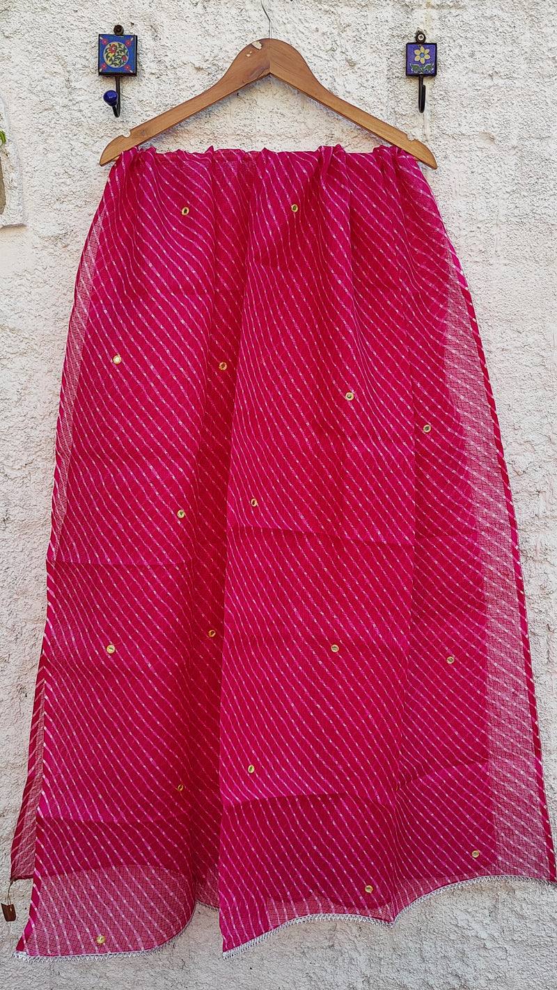 RANI (MAJENTA) LEHERIYA KOTA DUPATTA WITH MIRROR WORK