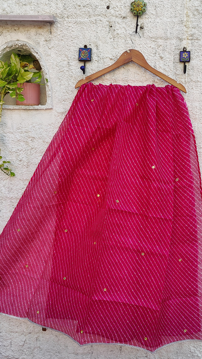 RANI (MAJENTA) LEHERIYA KOTA DUPATTA WITH MIRROR WORK