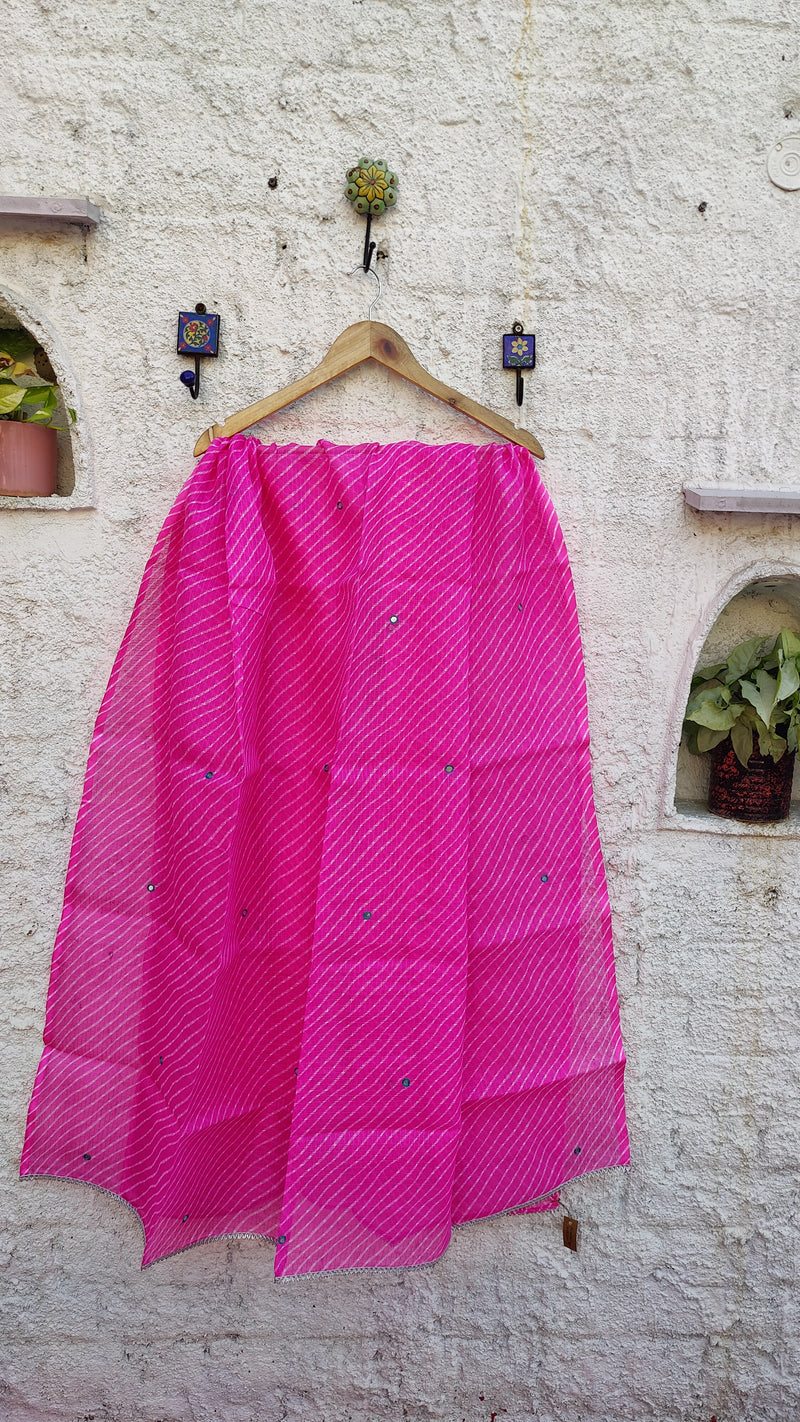 PINK LEHERIYA KOTA DUPATTA WITH MIRROR WORK