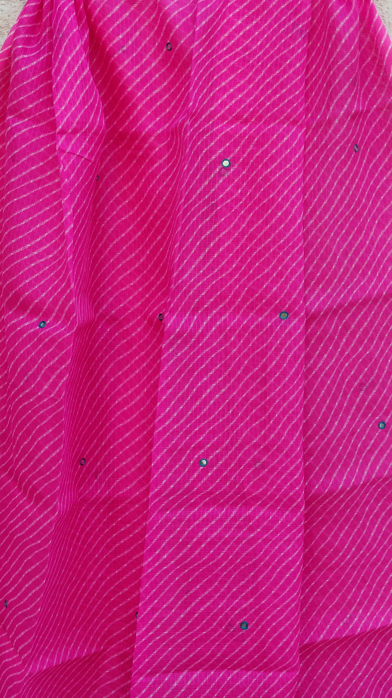 PINK LEHERIYA KOTA DUPATTA WITH MIRROR WORK