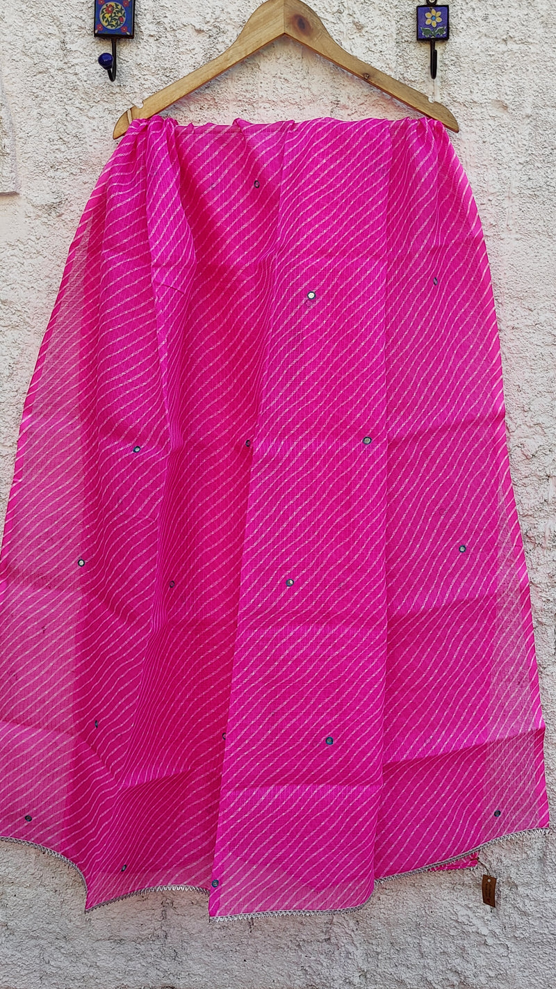 PINK LEHERIYA KOTA DUPATTA WITH MIRROR WORK